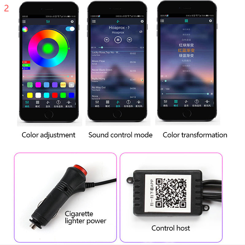 Car Fiber Optic Ambient Light - APP Controlled RGB Interior Lighting Kit