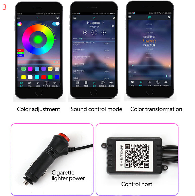Car Fiber Optic Ambient Light - APP Controlled RGB Interior Lighting Kit
