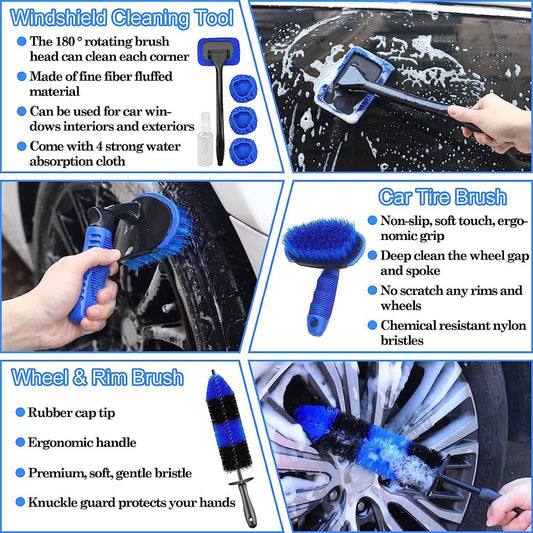26Pcs Car Detailing Brush Set - Professional Auto Cleaning Kit (Drill Not Included)