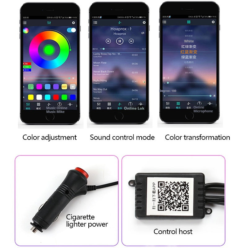 Car Fiber Optic Ambient Light - APP Controlled RGB Interior Lighting Kit