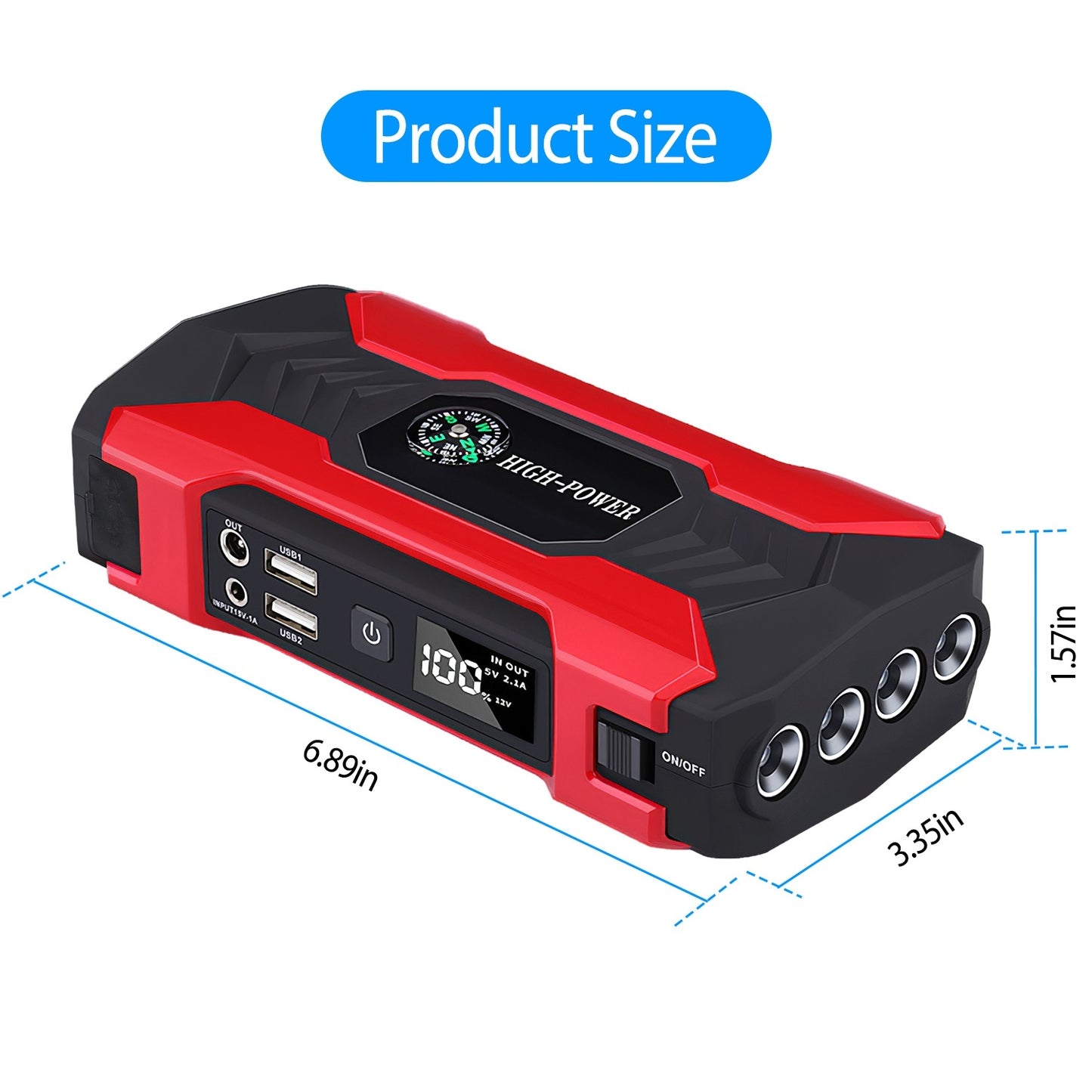 Car Jump Starter 800A Peak 28000mAh - Portable Battery Booster with LCD Screen