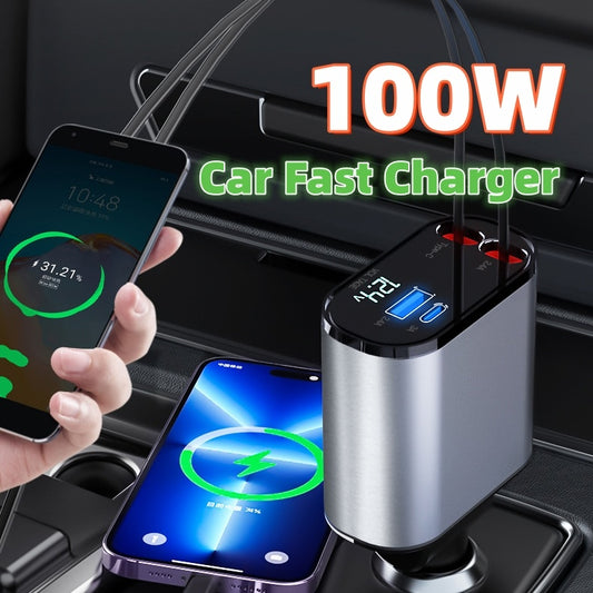 Metal Car Charger 100W Super Fast Charging - Dual USB Type-C