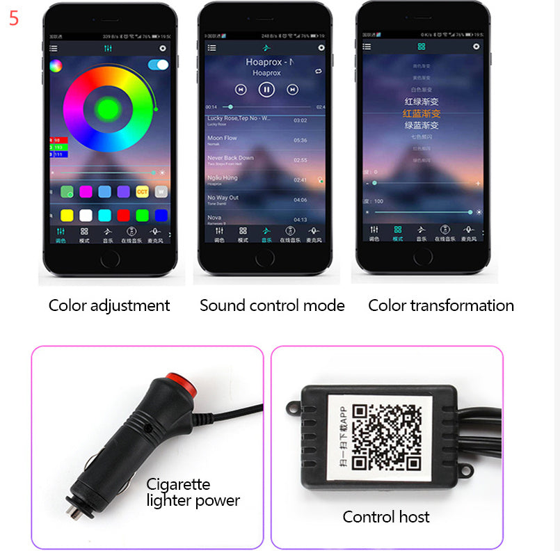 Car Fiber Optic Ambient Light - APP Controlled RGB Interior Lighting Kit