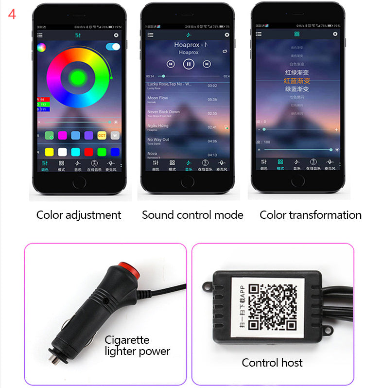Car Fiber Optic Ambient Light - APP Controlled RGB Interior Lighting Kit