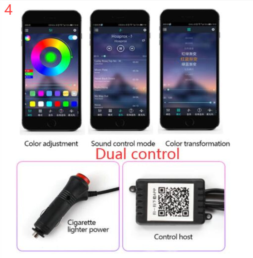 Car Fiber Optic Ambient Light - APP Controlled RGB Interior Lighting Kit
