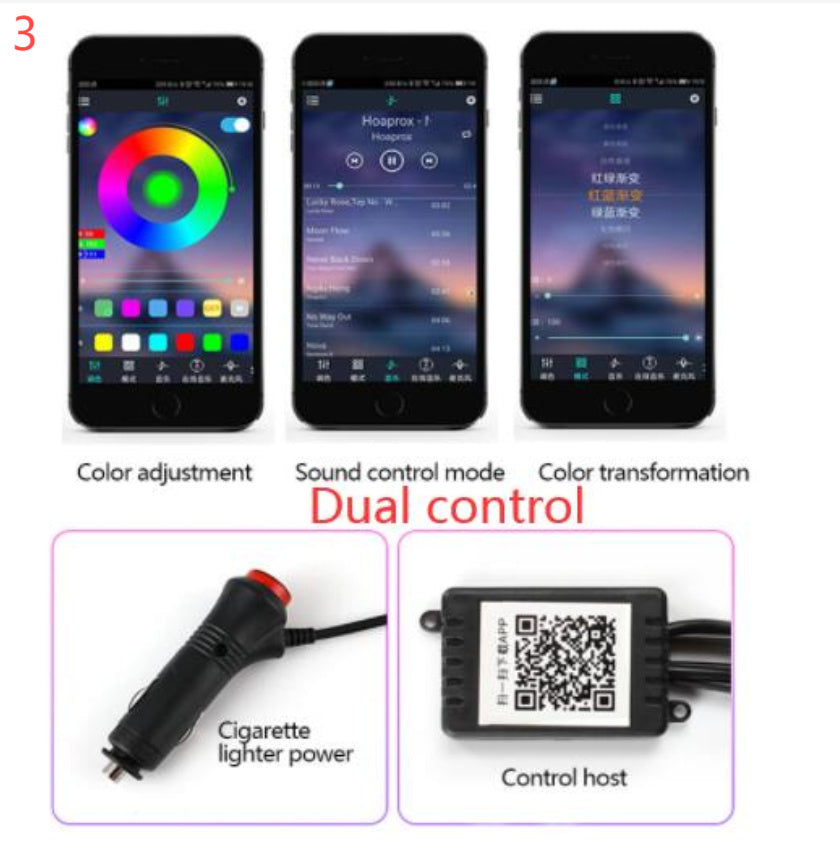 Car Fiber Optic Ambient Light - APP Controlled RGB Interior Lighting Kit