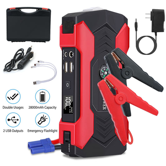 Car Jump Starter 800A Peak 28000mAh - Portable Battery Booster with LCD Screen