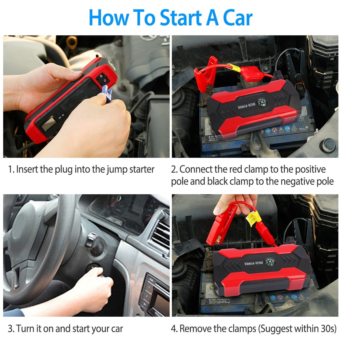 Car Jump Starter 800A Peak 28000mAh - Portable Battery Booster with LCD Screen